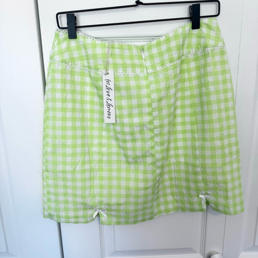 NWT FOR LOVE AND LEMONS Neon Green Gingham Women's Skirt LARGE